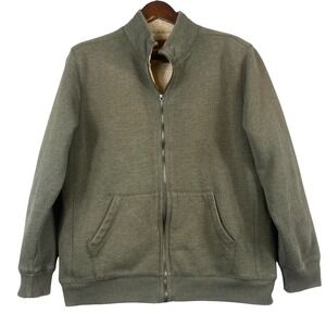 Outdoor Life Mens Large Green Fleece Jacket Sherpa Lined Full Zip Pockets Warm
